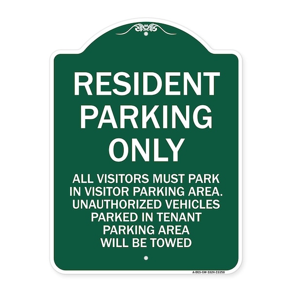 Parking Sign Resident Parking Only, Green & White Aluminum Sign, 18" x 24", GW-1824-23358